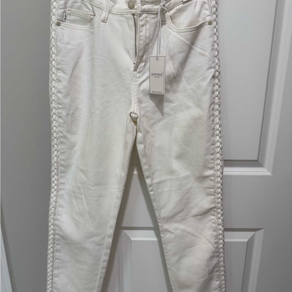 Judy Blue White Braided Straight Leg Jeans